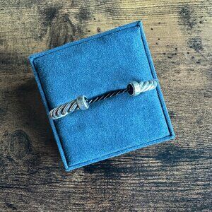 David Yurman Cable Cuff Bracelet w/ Sterling Silver & Black Onyx - Medium
